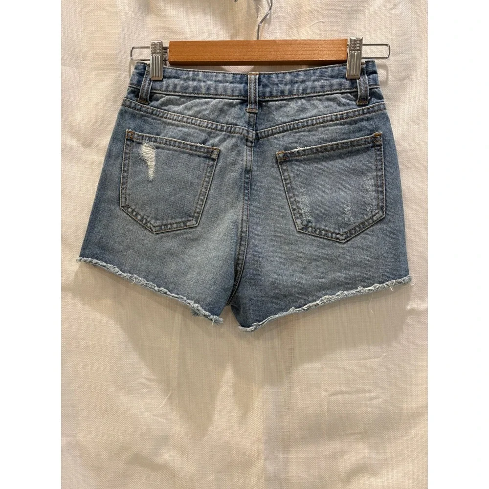 Denim Co Blue Distressed High Waisted Denim Shorts Light Wash‎ Size 2